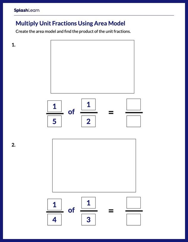 Worksheet illustrating students shading area models to multiply fractions in a fifth-grade phonics lesson. Shade It In! Multiply Fractions with Area Models worksheet for fifth-grade students.