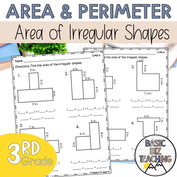 A third grade student working on a Shady Shapes area worksheet by counting shaded unit squares