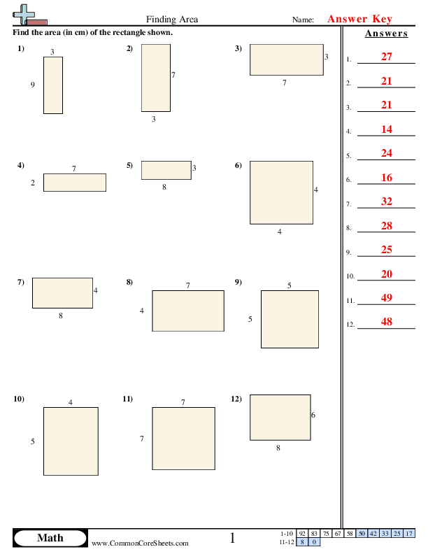 Third grade math worksheet titled Shady Shapes featuring geometric figures on a grid for practicing area measurement