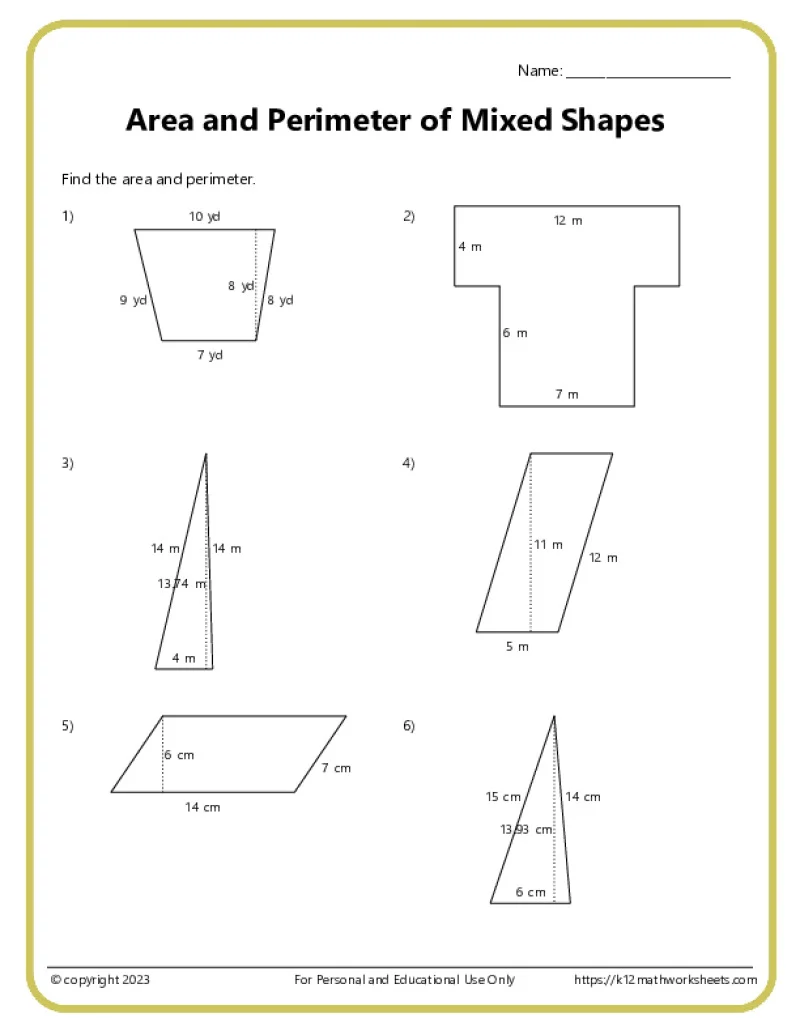 Third grade student practicing area measurements with the Shady Shapes counting squares worksheet