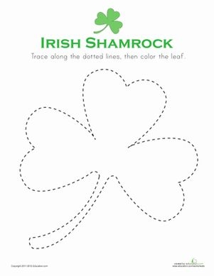 Colorful worksheet for tracing and coloring a shamrock, perfect for Pre-K children celebrating St. Patrick's Day. Engaging activity to develop fine motor skills while decorating for the holiday.