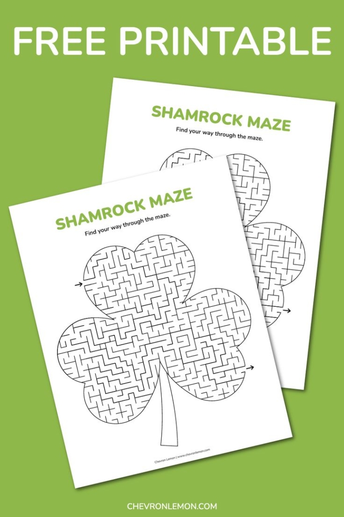 Shamrock maze worksheet for third graders to practice navigation skills on St. Patrick's Day