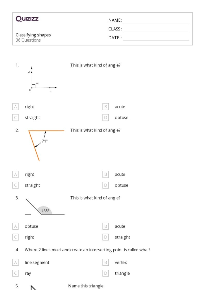 Categorize These Shapes Worksheet Number 12 for Fifth Grade Geometry Practice Fifth grade worksheet featuring various two-dimensional shapes for students to classify and identify
