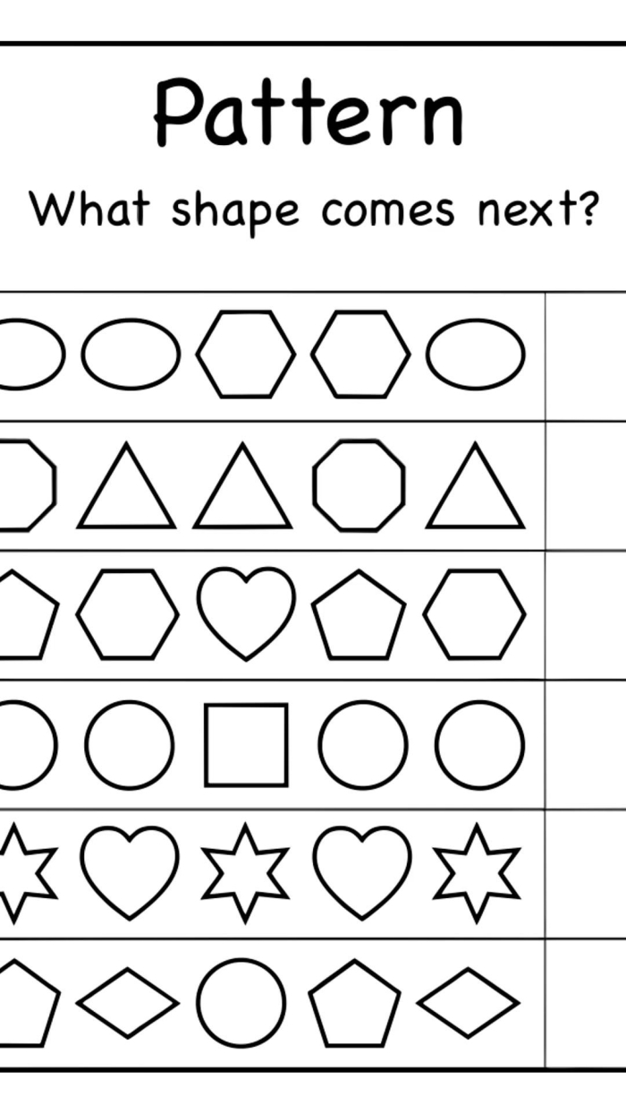 First grade student completing a shape patterns worksheet identifying sequences