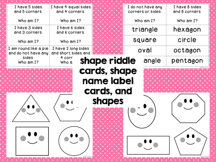 Colorful worksheet featuring shape riddles designed for second graders