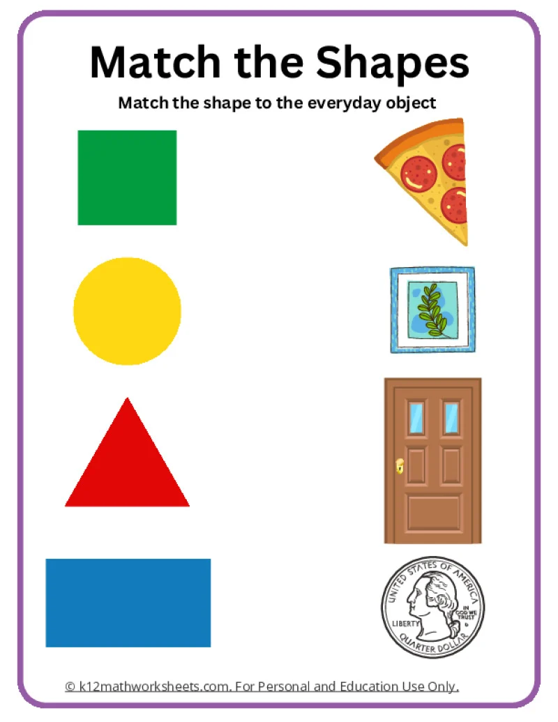 First grade worksheet featuring shapes used to create recognizable pictures