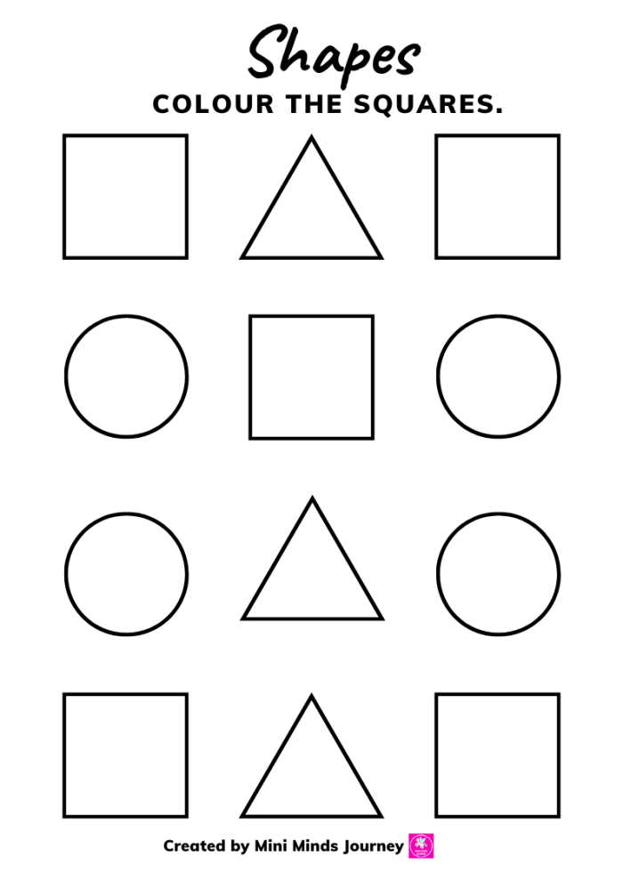 Fun Shapes in the World worksheet for mixed operations practice in kindergarten Colorful worksheet featuring various 2D shapes from everyday life for kindergarten students