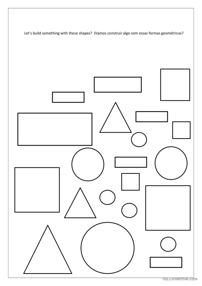 Shapes in the World Kindergarten Math Worksheet 15 Kindergarten student worksheet featuring 2D shapes found in daily life objects for mixed operations practice