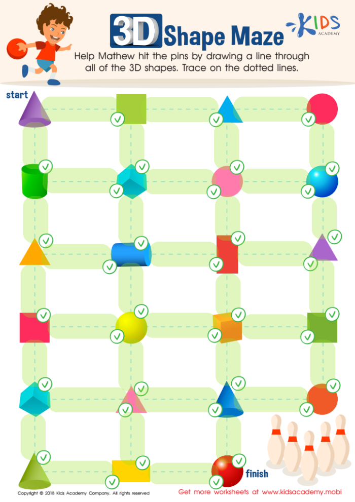 Interactive shapes maze worksheet designed for Pre-K children to enhance shape recognition skills Shapes maze worksheet for preschoolers featuring an astronaut navigating stars to learn shape identification