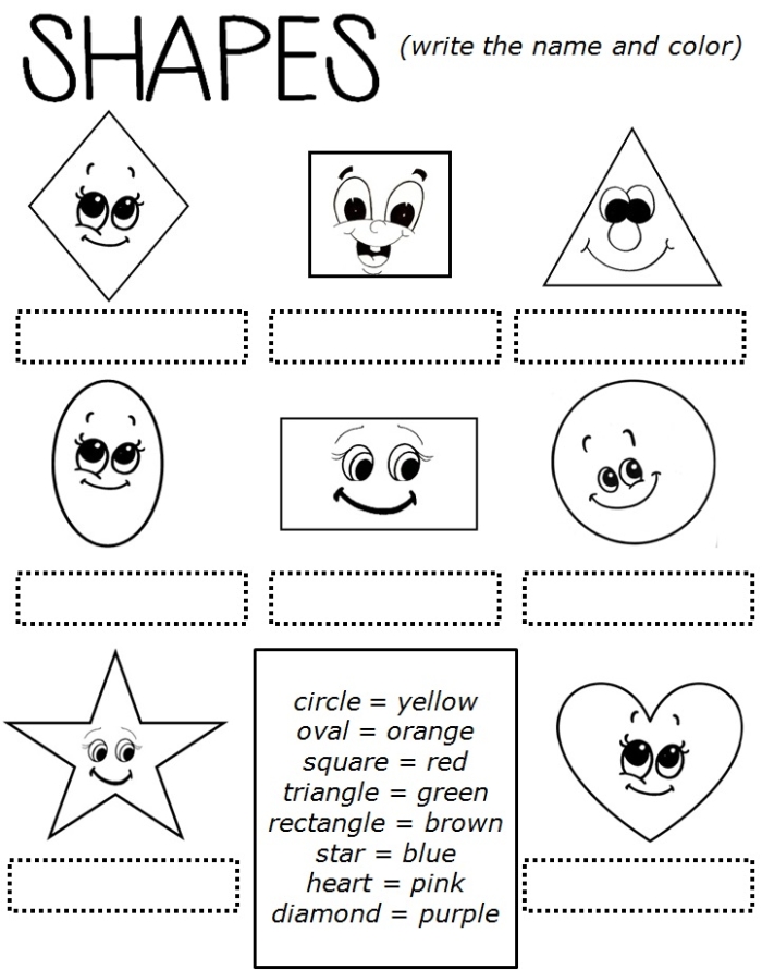 Worksheet focused on teaching first graders about shapes and their sides in geometry