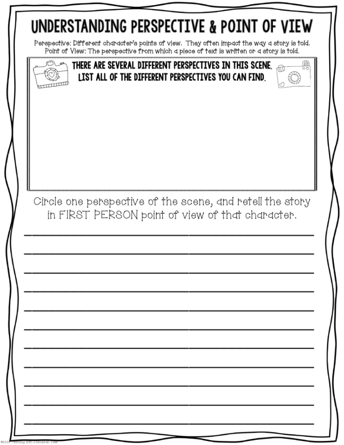 Shifting Points of View worksheet for fourth-grade addition students to rewrite narratives