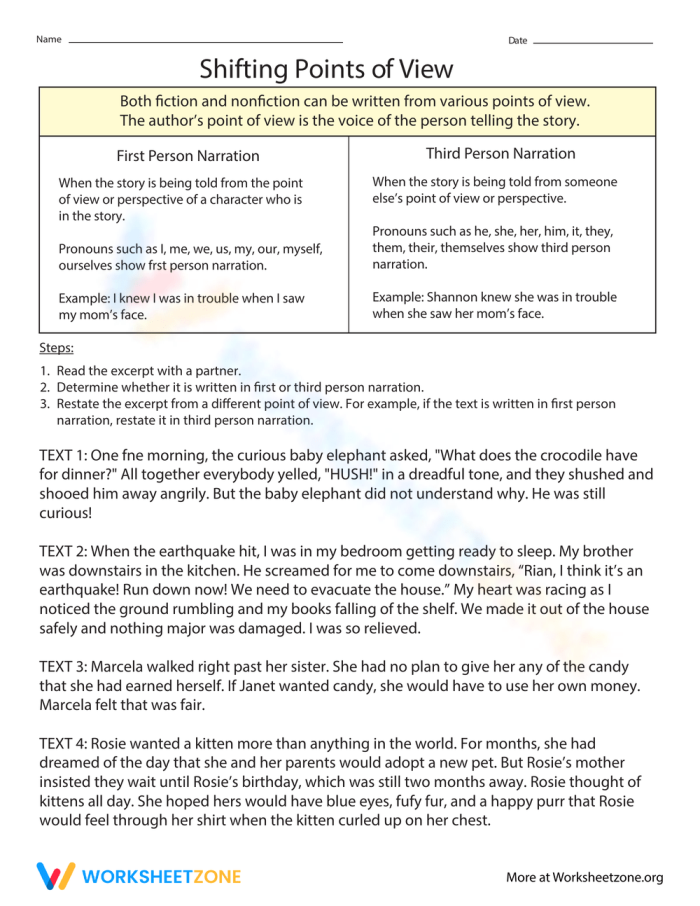 Students engaging with the Shifting Points of View worksheet for fourth grade addition