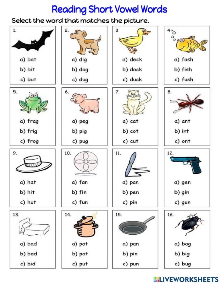 Kindergarten student practicing phonics by sorting short A words ending in at and an