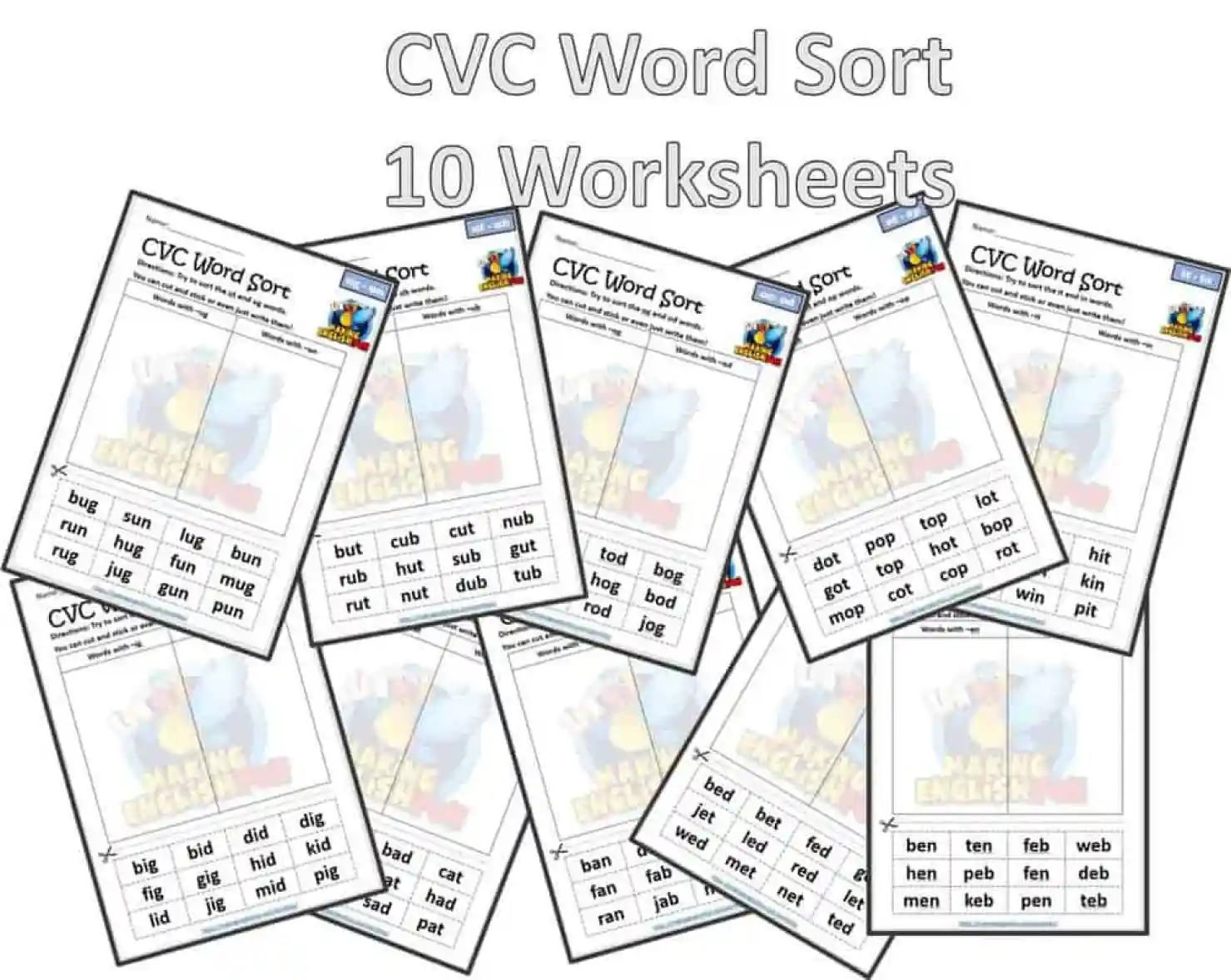 Short A CVC Word Sort Worksheet -at and -an Activity Image 2 Kindergarten student sorting short A word cards into -at and -an categories on a worksheet