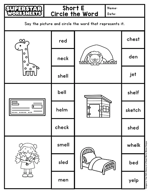 Make a Short E Word Activity for Beginning Readers Image 5 Kindergarten student completing a short E CVC word worksheet with letter tiles and writing practice