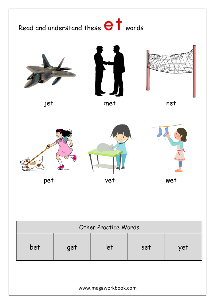 Kindergarten worksheet showing short E word exercises for phonics practice Fun with short E CVC words practice activity for kindergarten students learning phonics