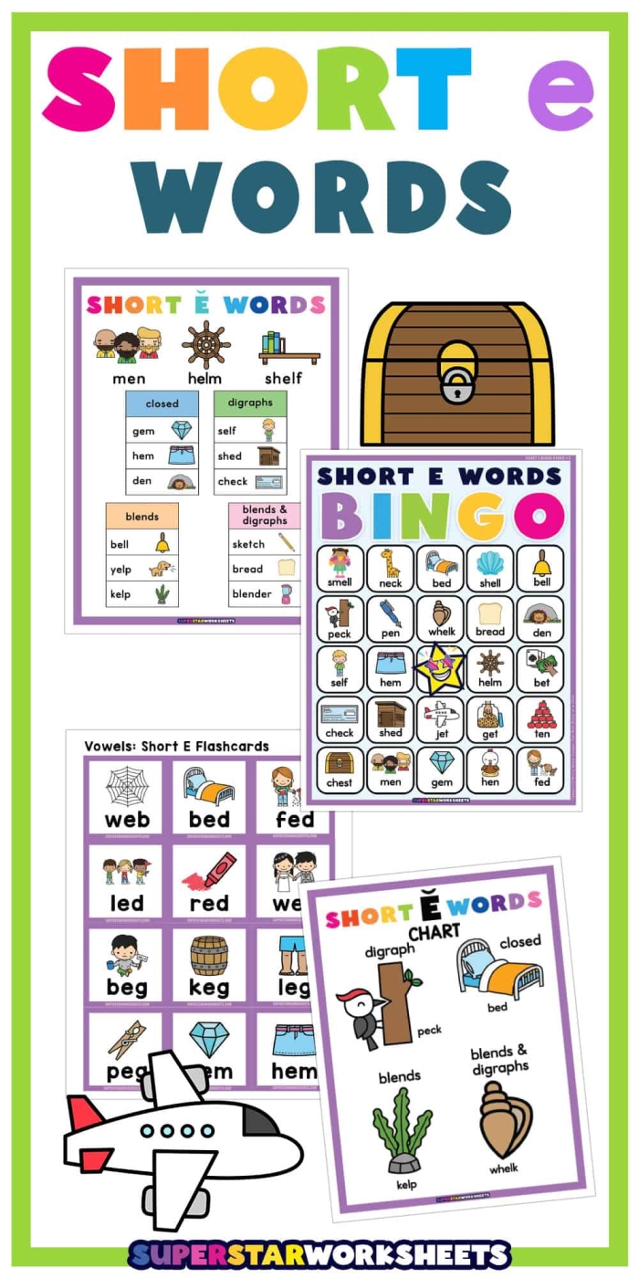 Short E Sound Recognition Worksheet for Preschoolers 2 Pre-K phonics worksheet for identifying and coloring words featuring the short E vowel sound
