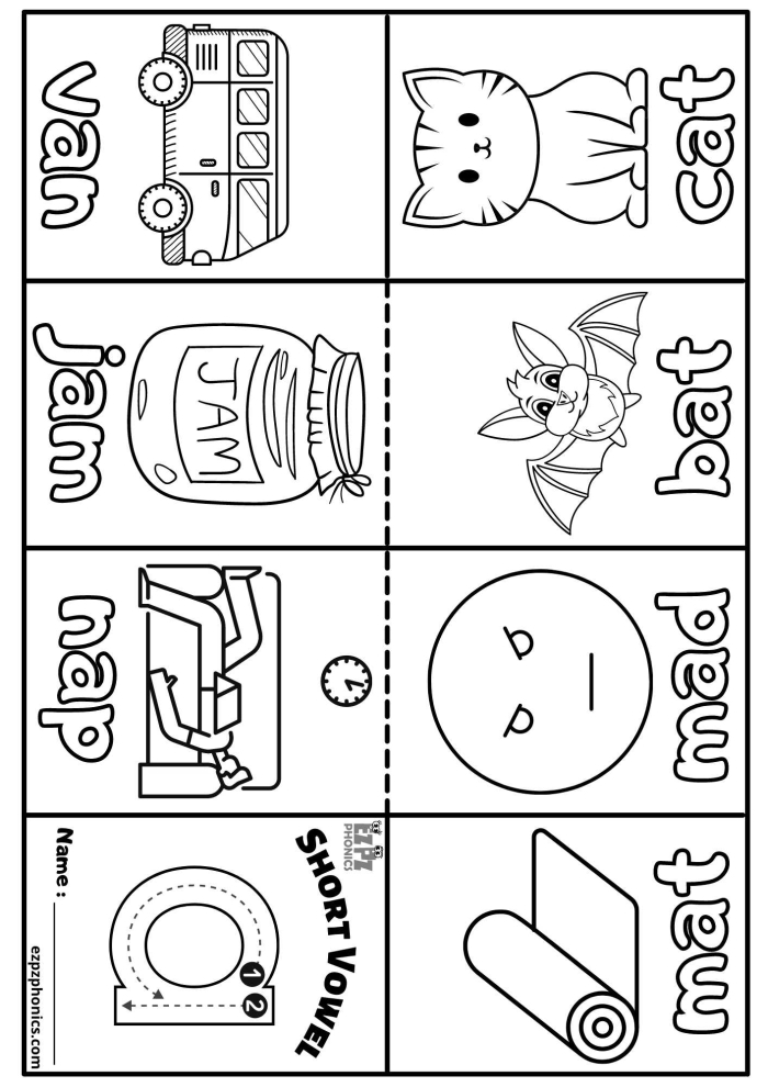 Kindergarten worksheet featuring various pictures for students to circle words with short vowel sounds