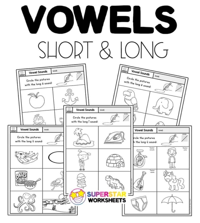 Kindergarten phonics worksheet focused on filling in missing short vowel sounds for three-letter words
