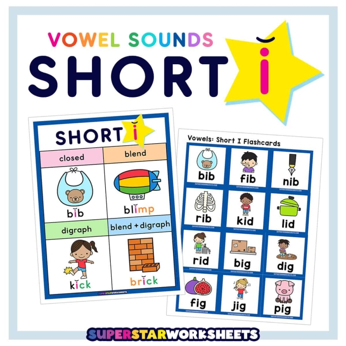 Kindergarten worksheet for practicing short vowel sounds by circling correct words