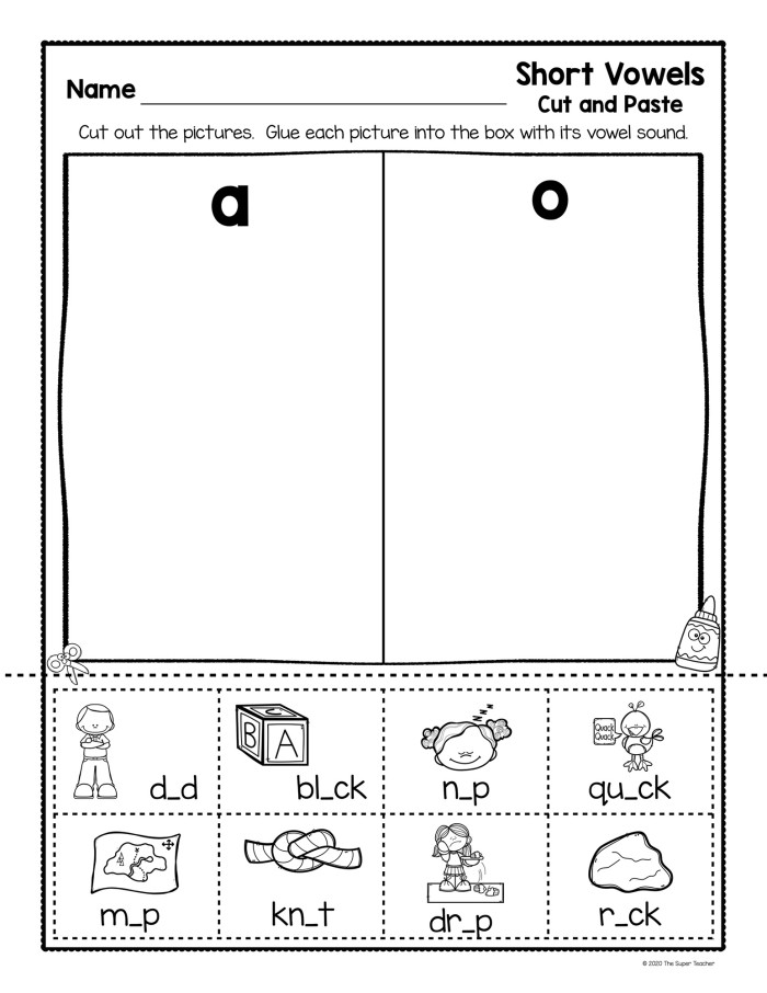 Short vowel sounds worksheet focusing on the letter E for first graders
