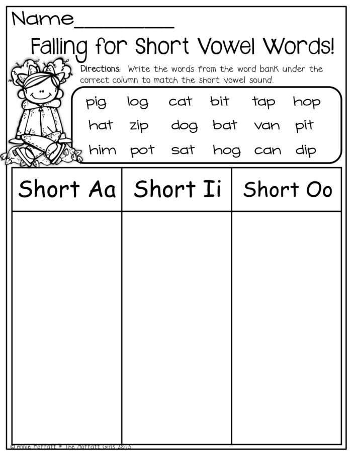 Short Vowel Sounds E worksheet designed for first graders to practice phonics