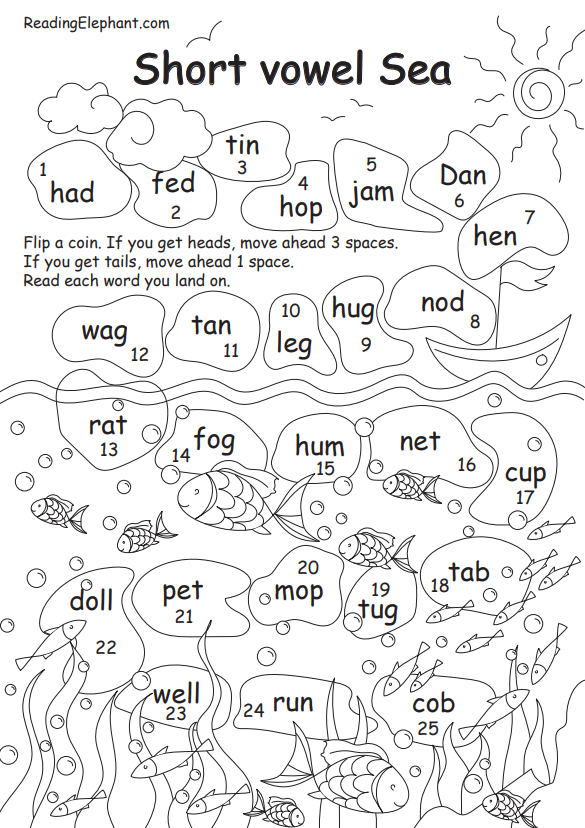 Engaging worksheet to help young learners review short vowels from A to U Short Vowel Sounds worksheet for kindergarten students focusing on word matching activities