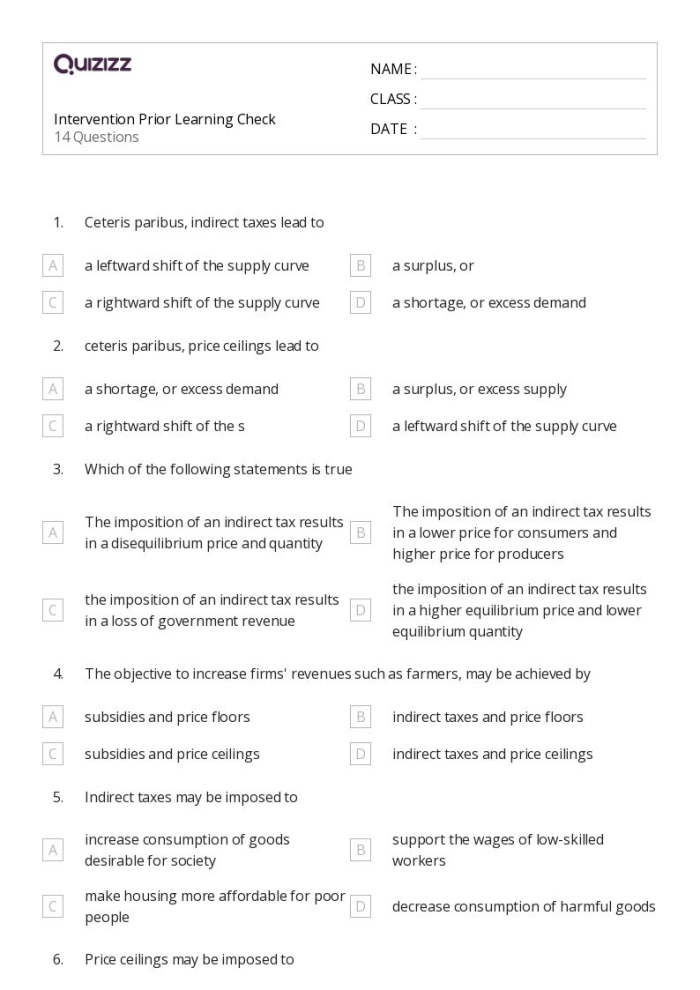 Economics worksheet for understanding price changes due to supply and demand dynamics Worksheet illustrating the concepts of shortage and surplus in relation to pricing for sixth graders