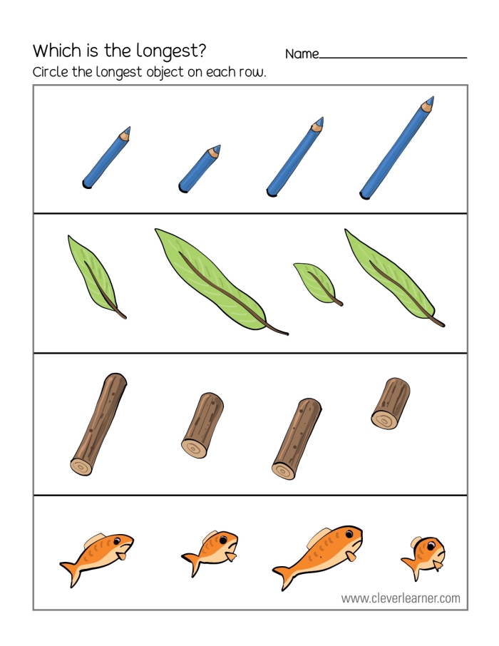 Determining Relative Length: Shortest to Longest worksheet for First Grade