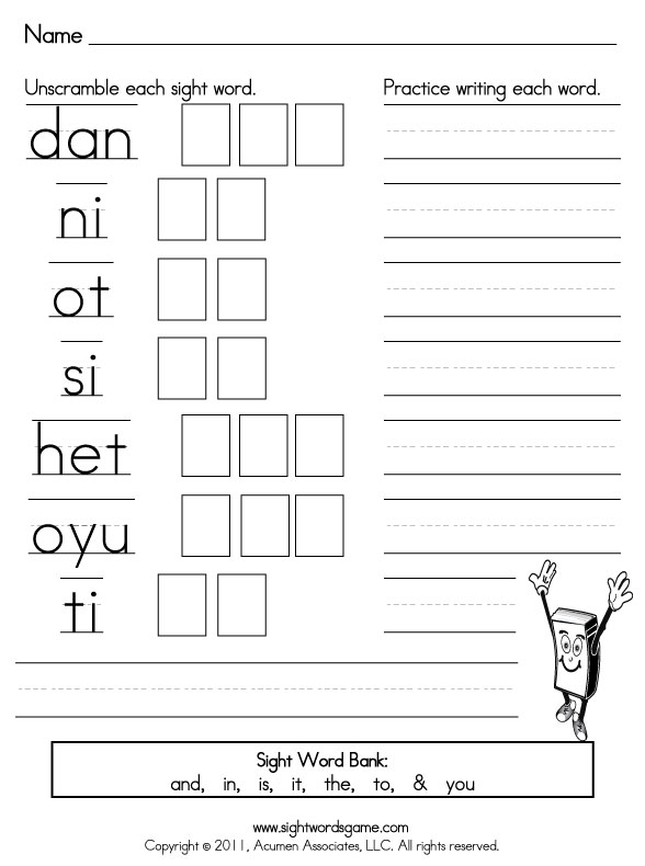Sight Word Scramble worksheet for kindergarten students learning to recognize words. Engaging activity for mastering sight words in a fun way.