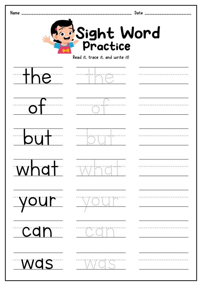 Simple sight word practice worksheet featuring "The" for early learners Worksheet designed for practicing the sight word "The" for Pre-K students