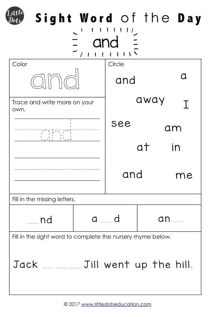 Pre-K sight words worksheet featuring the word "The" for early learners Sight word practice worksheet for Pre-K students focusing on the word "The