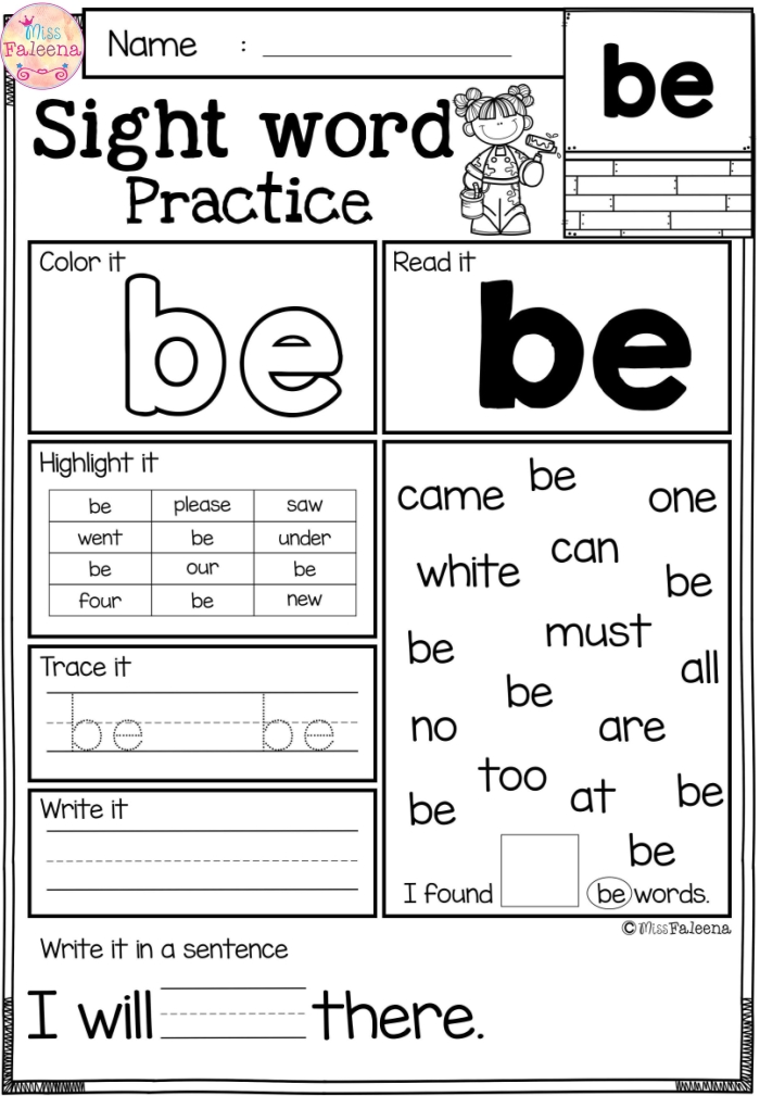 Simple sight word practice worksheet for young learners Sight word worksheet designed for Pre-K students to practice essential vocabulary