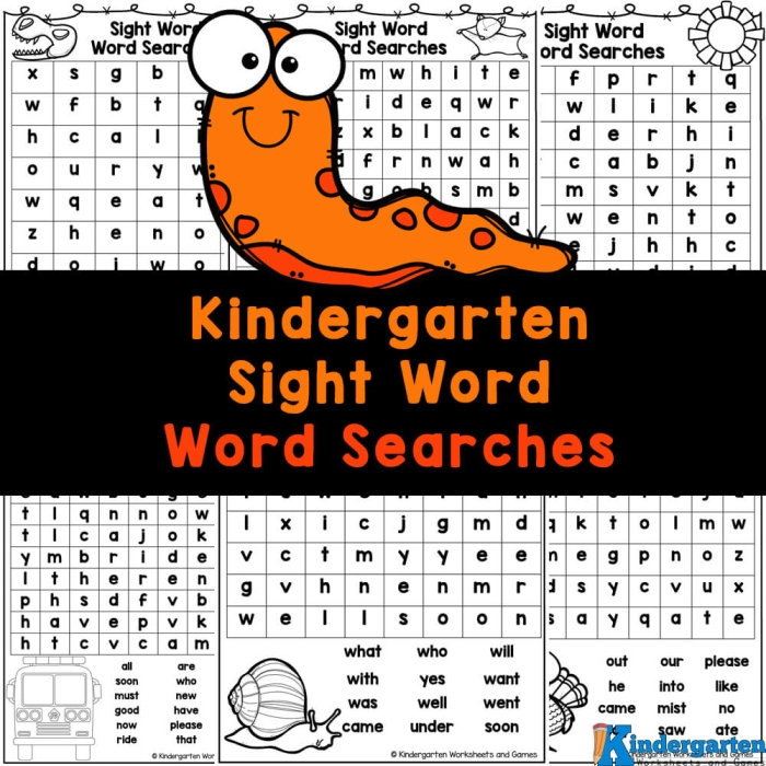 Word search puzzle featuring sight words that begin with the letter A for pre-K students learning foundational reading skills
