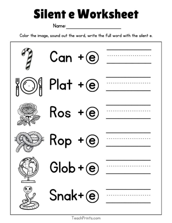 Engaging activity image for Silent E Picture Sort in Kindergarten Economics Silent E Picture Sort worksheet for teaching CVC and CVC+silent E words to Kindergarten students
