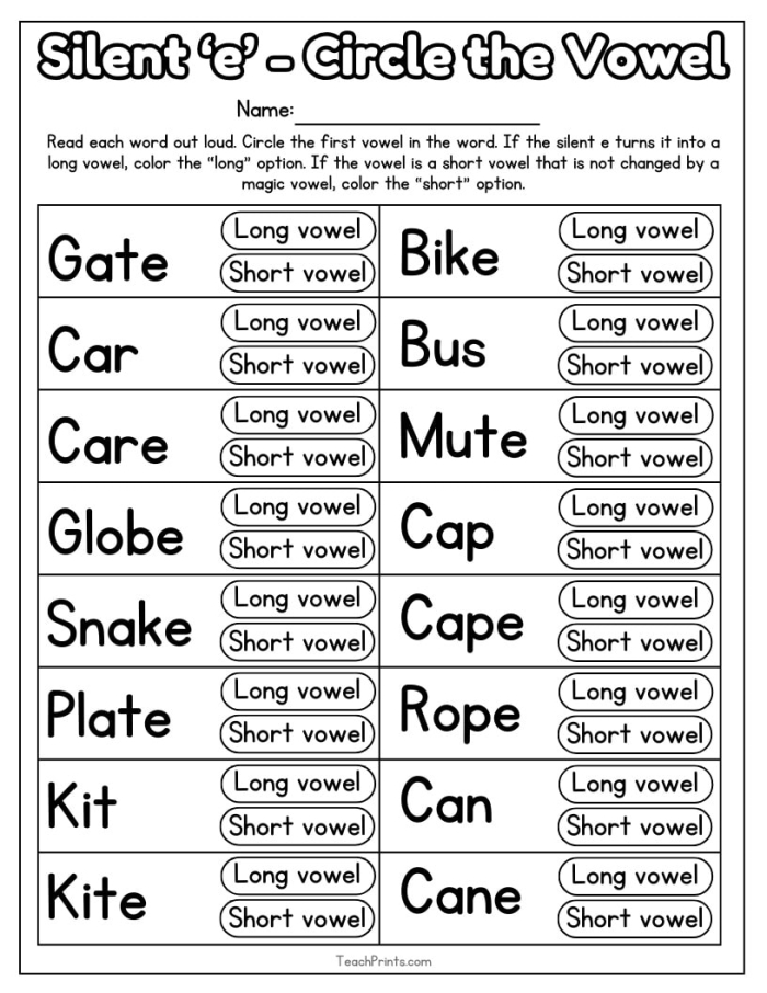 First grade student solving a Silent E Scramble phonics worksheet with picture clues