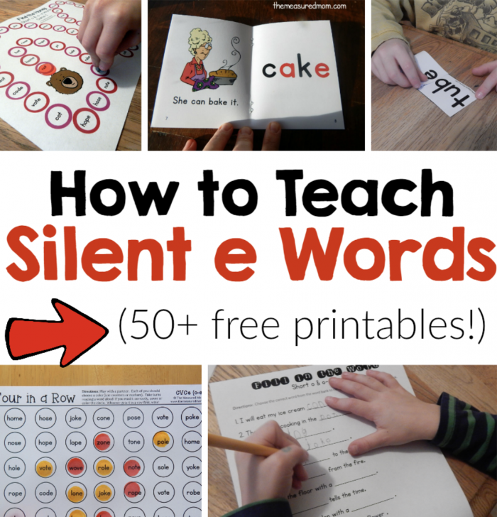 Silent e word practice worksheet with pictures and writing lines for kindergarten students