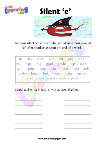 Silent e word play worksheet exercise 5 for kindergarten students learning phonics