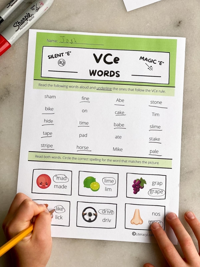 Silent e word play worksheet exercise 3 for kindergarten students learning phonics
