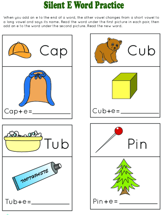 Kindergarten worksheet featuring engaging word play activities for mastering silent e phonics