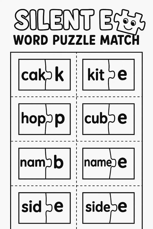 Kindergarten student practicing phonics by writing silent e words on an addition themed worksheet