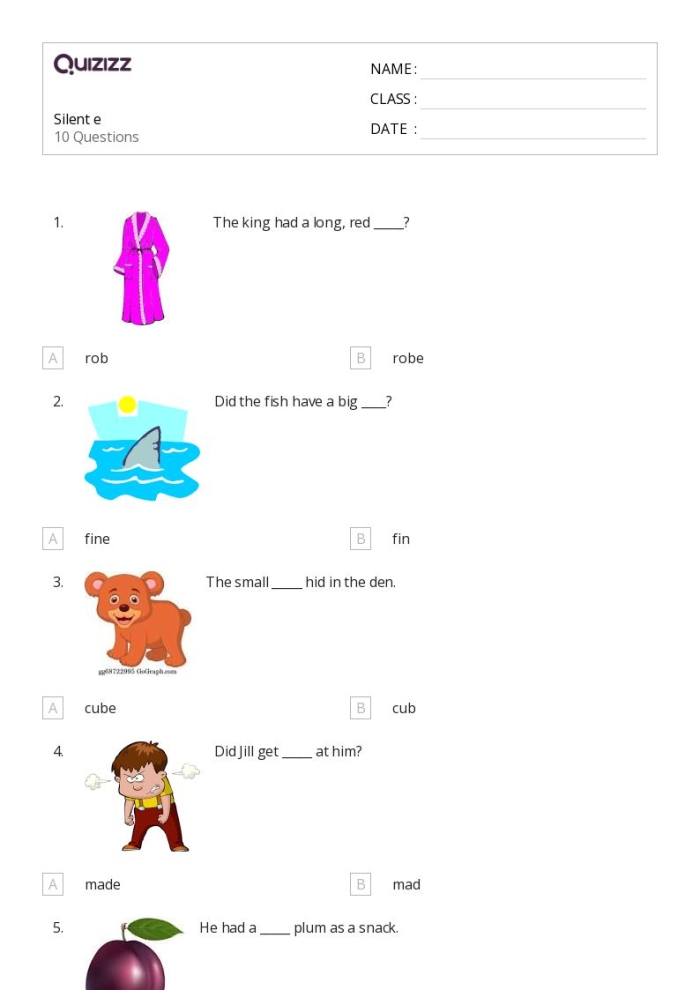 Engaging activity for kindergarten students to learn vowel sounds with silent E Silent E Picture Sort worksheet featuring CVC and CVC+silent E word examples