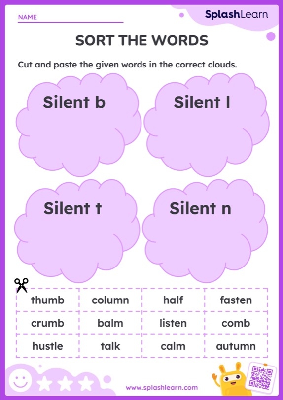 Silent Letter Search worksheet for fourth graders focusing on silent letters in words