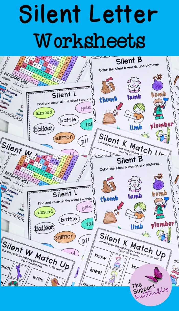 Silent Letter Search worksheet for fourth graders focusing on silent letters in words