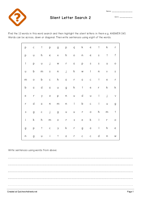Worksheet for students to identify and use silent letters in words
