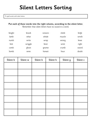 Silent Letter Search worksheet for fourth-grade students featuring engaging activities