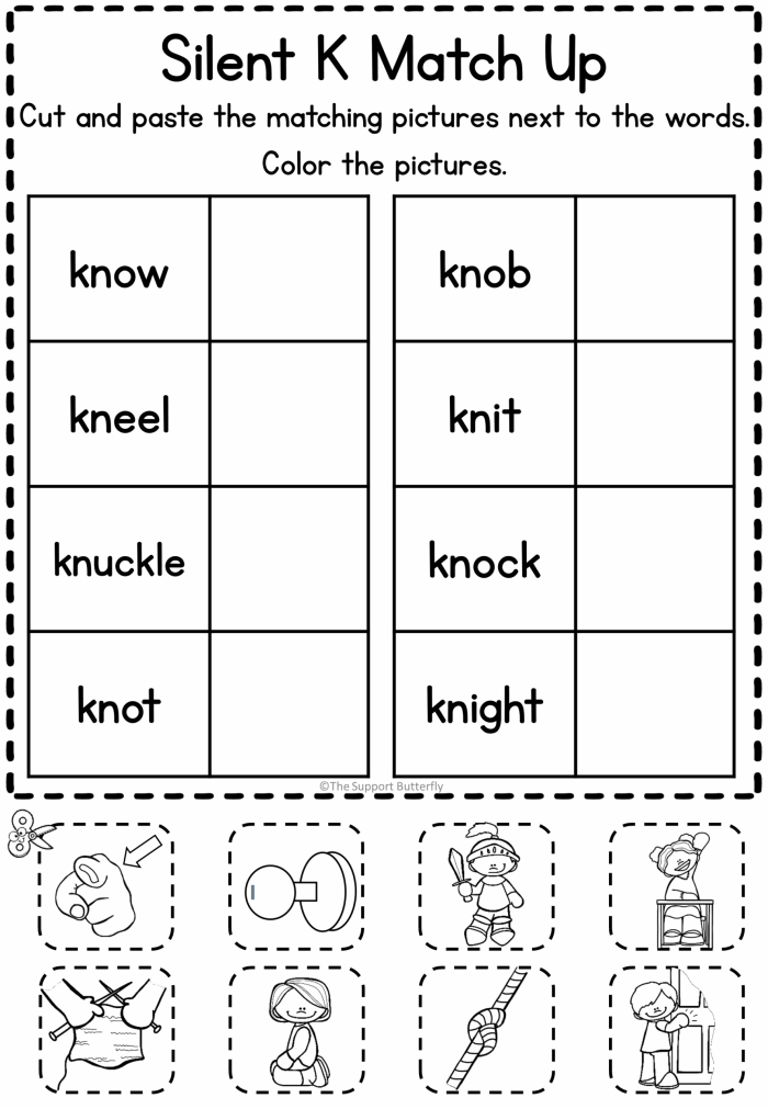 Silent Letter Search worksheet for fourth graders to enhance grammar skills