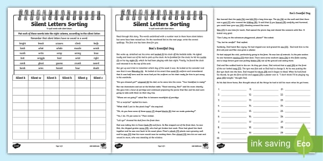Silent Letter Search worksheet for fourth graders focusing on grammar skills