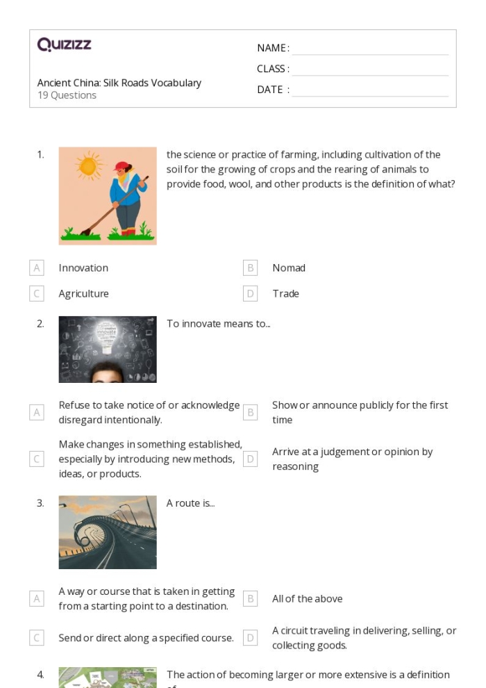 Exploratory worksheet on the Silk Road for developing research skills Ancient China Silk Road worksheet for sixth graders exploring world history