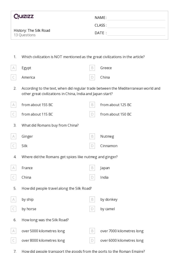 Exploring the Silk Road: A worksheet for understanding ancient trade routes Ancient China Silk Road worksheet for sixth-grade students enhancing research skills